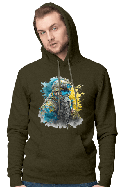 Men`s hoodie with prints Sniper of the ZSU. Army, flag of ukraine, sniper, soldier, symbols of ukraine, ukraine. 2070702