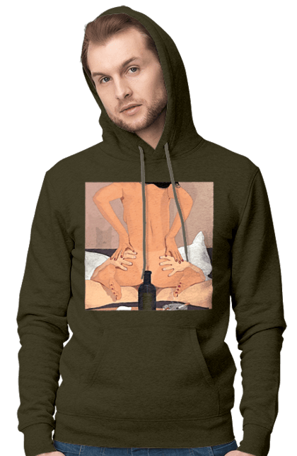 Чоловіче худі з принтом "Гола Дівчина, Пляшка І Сигарети". Гола, зверху. 2070702