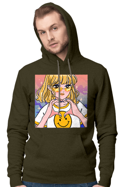 Чоловіче худі з принтом "Жовта Дівчинка". Аніме, дівчинка, смайл. 2070702