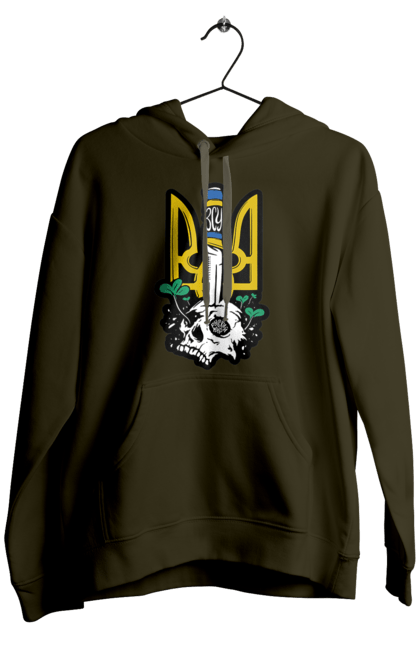 Men`s hoodie with prints Arms of the Armed Forces of Ukraine. Coat of arms, flag, kill the russian, kill ze rush, patriotic, scull, vsu. 2070702