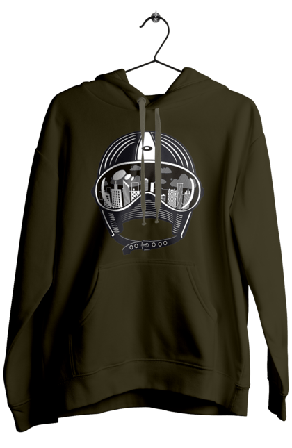 Мужское худи с принтом Шлем И Город. Город, скорость, шлем. 2070702