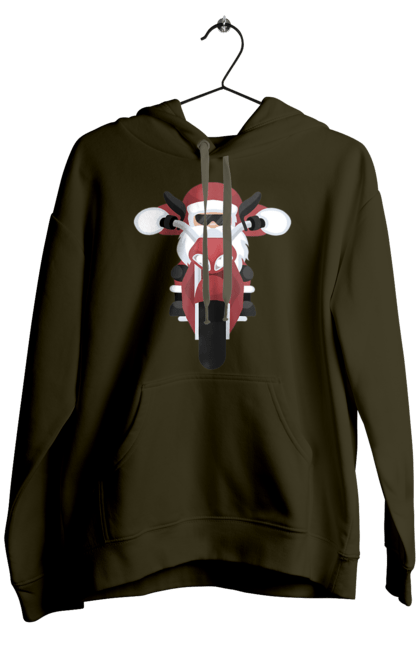 Чоловіче худі з принтом "Санта на мотоциклі". Мотоцикл, новий рік, різдво, санта. 2070702