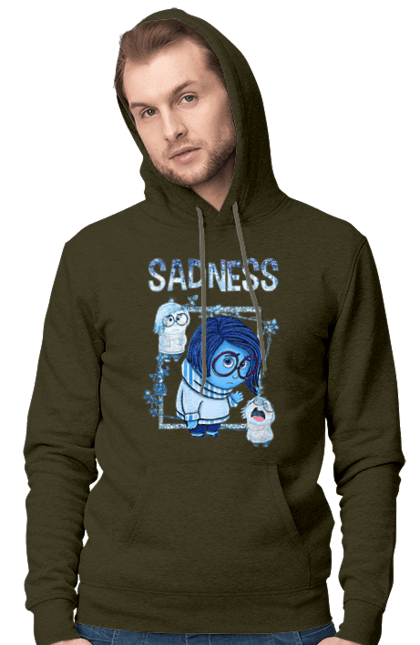 Men's hoodie with prints Inside Out Sadness. Cartoon, emotions, inside out, pixar, sadness. 2070702