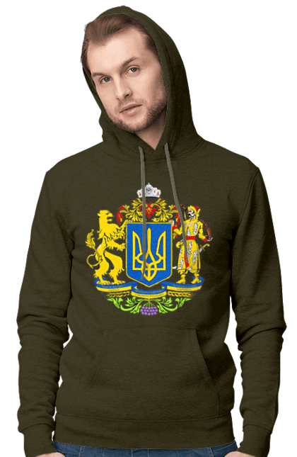 Men`s hoodie with prints Emblem of Ukraine. Cossack, emblem, emblem of ukraine, lion, lion and cossack, ukraine. 2070702
