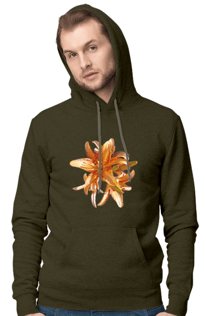 Men`s hoodie with prints Orange lily. Beauty, flower, lily, nature, orange, solar. 2070702