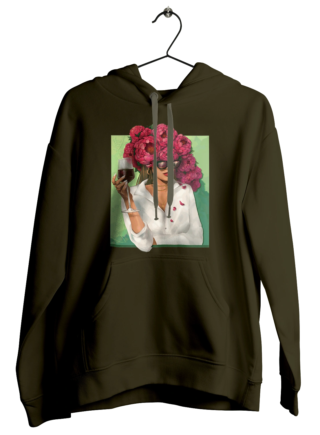 Girl with peonies and a glass