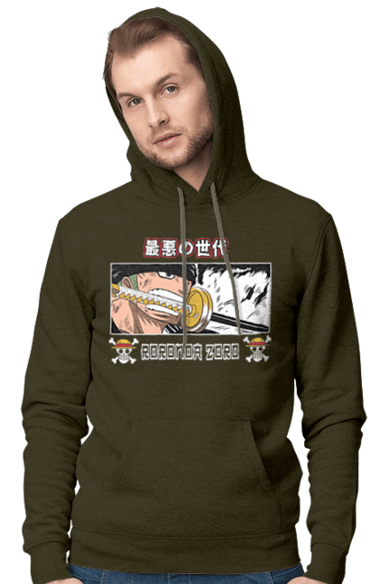 Men's hoodie with prints One Piece Zoro. Anime, manga, one piece, roronoa zoro, straw hat pirates, swordsman, zoro. 2070702