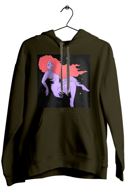 Чоловіче худі з принтом "Фіолетова Дівчина В Чорній Дирі". Дівчина, лапають. 2070702