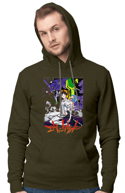 Men's hoodie with prints Evangelion. Anime, evangelion, eve, kaoru, manga, neon genesis evangelion, rei ayanami, shinji. 2070702