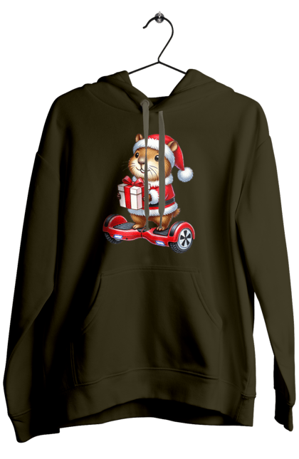 Men's hoodie with prints Christmas Capybara with a Gift. Animal, capybara, christmas, christmas capybara, gift, holiday, new year, new year`s gift, santa. 2070702