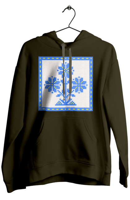 Чоловіче худі з принтом "Жовто блакитна вишивка квіти". Вишивка, вишивка хрестиком, квіти, символ україни, традиції україни, україна. 2070702