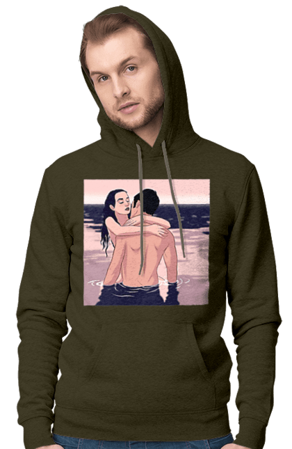Чоловіче худі з принтом "Парочка Обнімається В Річці". Голо, кохання, пара. 2070702