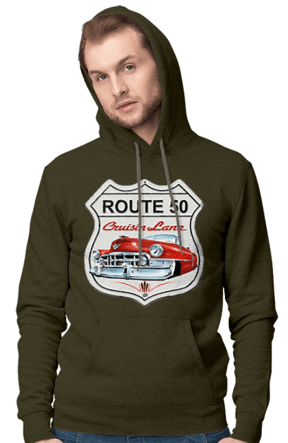 Men`s hoodie with prints Route 50. Bike, biker, biker club, bikers club, brother, brutal, dude, hot asphalt, hot horse, hot rod, motorcycle, motorcyclist, real man, road 50, road 66, road 80, roads of america, roads of ukraine, roads we choose, speed, take, thirst for speed. 2070702