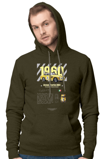 Men's hoodie with prints Aston Martin DB4. Aston martin, auto, automobile, car, db4, race, sport, sport car. 2070702