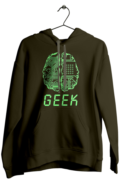 Чоловіче худі з принтом "Гик Мозок Неоновий". Айті, айтішник, гик, друкована плата, зелений, знання, інженер, кібер, кібернетика, кіборг, код, комп, комп’ютерник, кристал, мікросхема, мозок, неон, неоновий, програміст, професіонал, професія, розробник, розум, світиться, світло, чіп. 2070702