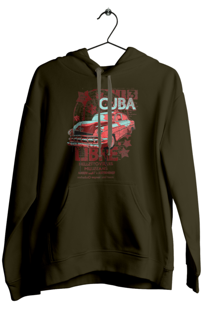 Men`s hoodie with prints Cuba, Machine. Cuba, retro. 2070702
