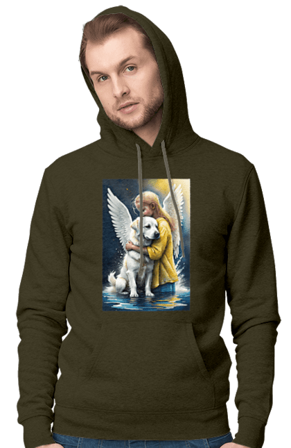 Чоловіче худі з принтом "Дівчинка та собака ангел [память загиблим тваринам]". Дівчинка та собака, крим, нова каховка, память загиблим тваринам, собака ангел, україна, херсон. 2070702