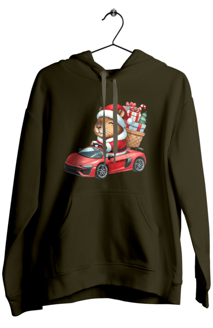 Men's hoodie with prints Christmas Capybara with a Gift. Animal, capybara, car, christmas, christmas capybara, gift, holiday, new year, new year`s gift, santa. 2070702