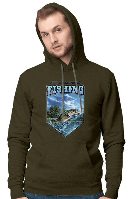 Чоловіче худі з принтом "Keep Calm and Go Fishing". Відпочинок на природі, для рибалок, для чоловіків, мисливці та риболови, природа, рибалка, риболовля, спінінг, хоббі. 2070702
