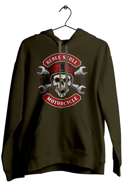 Men`s hoodie with prints skull motorist. Amateur, helmet, motorcycle, skull. 2070702