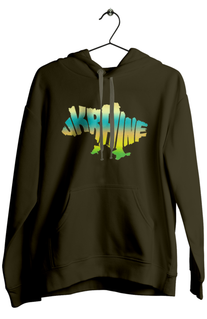Чоловіче худі з принтом "Україна силует кольоровий". Карта україни, люблю україну, силует україни, символ україни, україна, українська символіка. 2070702