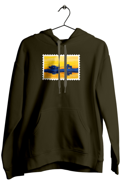 Men`s hoodie with prints New brand, tractor pulling tank. Brand, good evening, no war, tractor troops, ukraine stamp, ukrposhta, ukrposhta stamp. 2070702