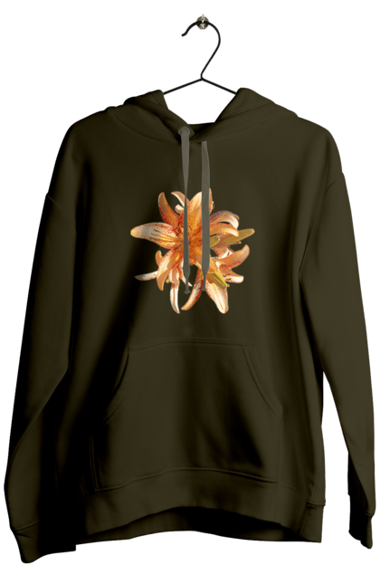 Men`s hoodie with prints Orange lily. Beauty, flower, lily, nature, orange, solar. 2070702