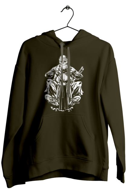 Чоловіче худі з принтом "Череп на мотоциклі". Байкер, мотоцикл, скелет, череп. 2070702