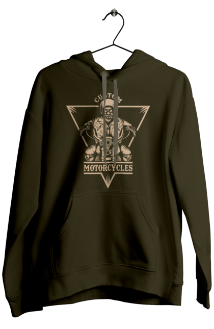 Men`s hoodie with prints Skeleton on a motorcycle. Drive, motorcycle, skeleton. 2070702