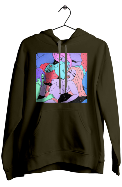 Men`s hoodie with prints Alien Girls. Aliens, girls, multicolored, space. 2070702