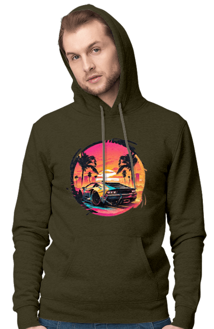 Men`s hoodie with prints Lamborghini Retrowave. Avto, car, cars, lamba, lamborghini, retrowave. 2070702