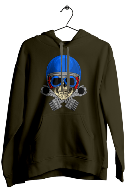 Чоловіче худі з принтом "череп мотолюбитель". Байкер, окуляри, череп, шолом. 2070702