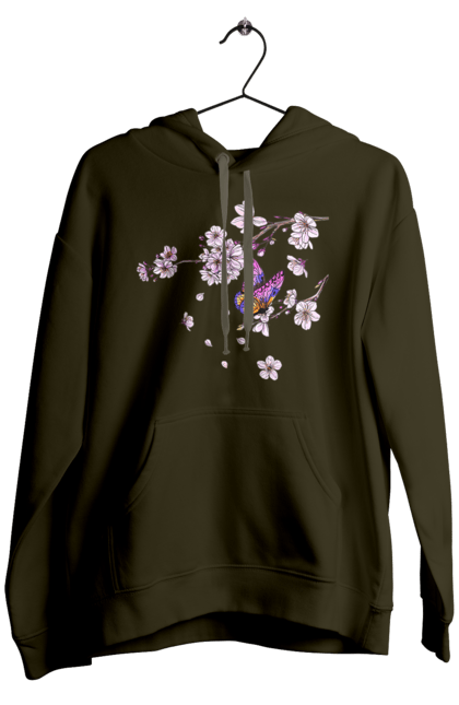 Men`s hoodie with prints Butterfly And Sakura. Butterfly, sakura, spring, wood. 2070702