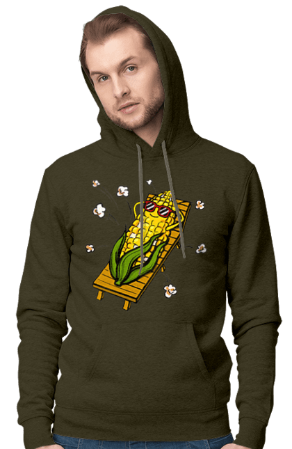 Men`s hoodie with prints Corn Suns On A Lounger. Corn, lounger, popcorn. 2070702