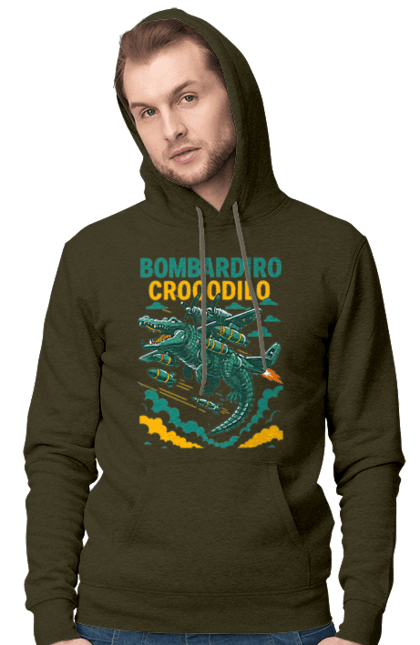 Чоловіче худі з принтом "Bombardino Crocodilo". Bombardino, bombardino crocodilo, crocodilo, бомбардіно крокоділо, крокодил, крокодил літак, крокодил мем, мем, мем бомбардине крокодило. 2070702