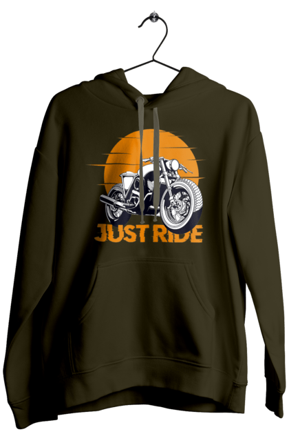 Men`s hoodie with prints Motorcycle, Just Go. Motorbike, riding, road. 2070702