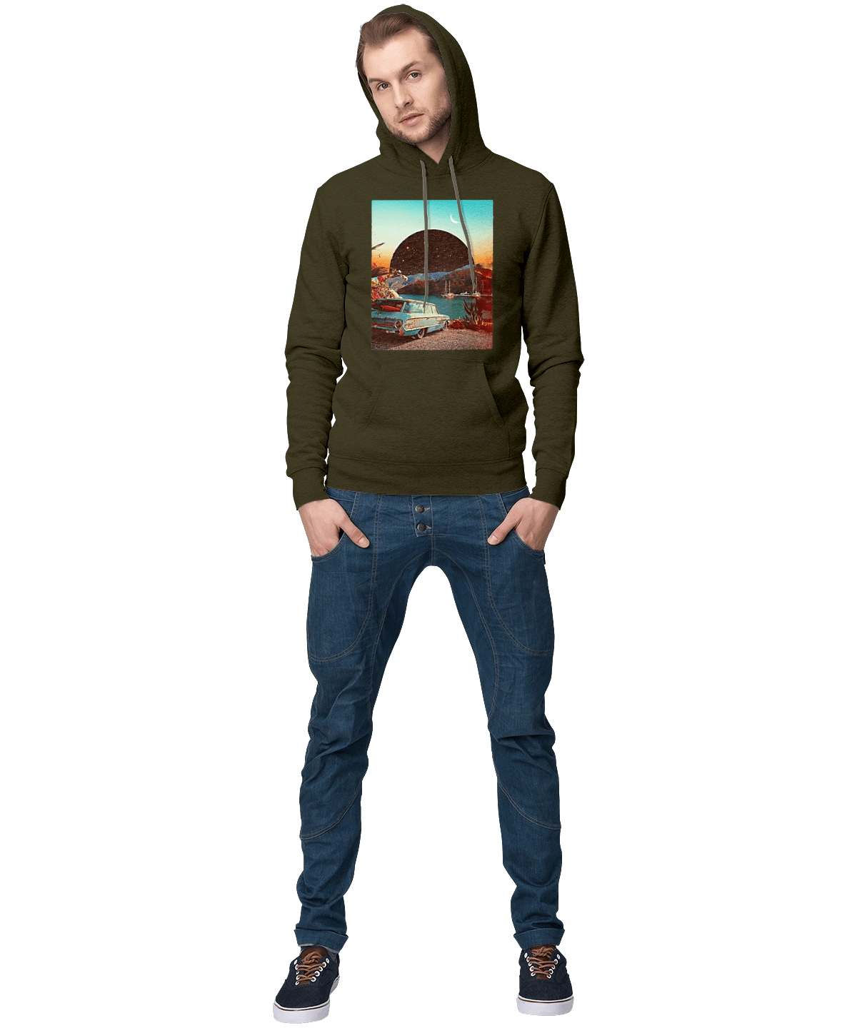 Картина, машина біля річки