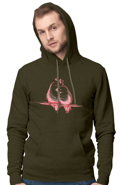 Men`s hoodie with prints Parrots In Love. Lovers, parrots. 2070702