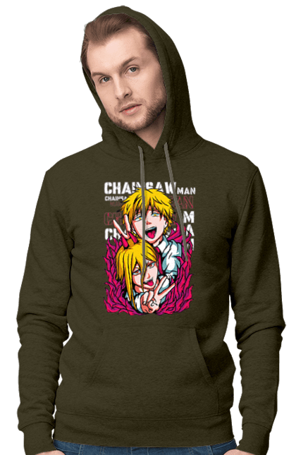 Men's hoodie with prints Chainsaw Man Power and Denji. Anime, chainsaw man, demon, denji, manga, power, shonen. 2070702