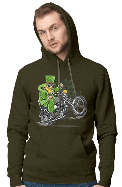 Men`s hoodie with prints Patrick On A Motorcycle. Holiday, motorcycle, patrick. 2070702
