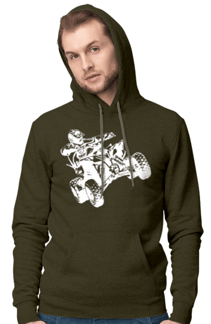 Men`s hoodie with prints Man On Atv White. Atv, extreme, race. 2070702