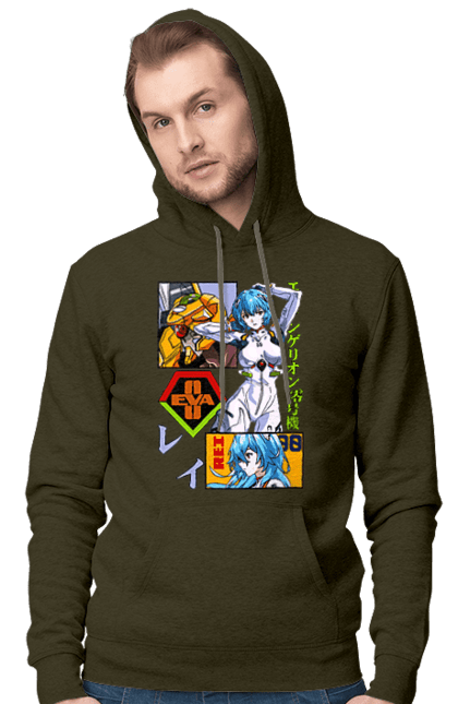 Men's hoodie with prints Evangelion Rei. Anime, evangelion, eve, kaoru, manga, rei ayanami, shinji. 2070702