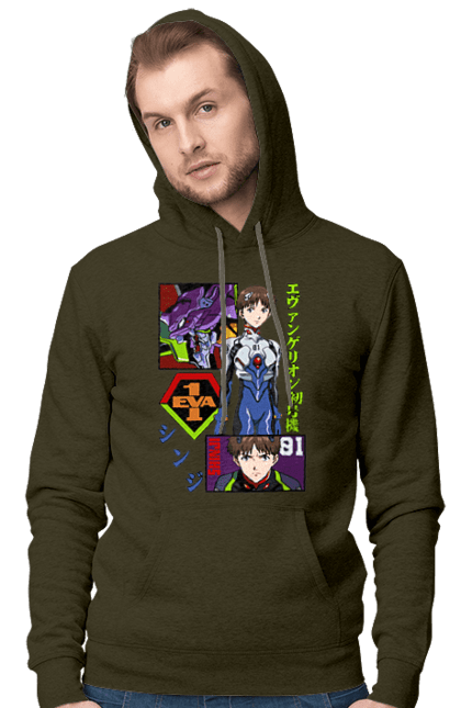 Men's hoodie with prints Evangelion. Angel, anime, eva 01, evangelion, manga, neon genesis evangelion, shinji. 2070702