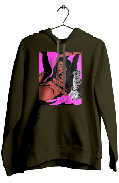 Men`s hoodie with prints Girl Gets Fun. Cat, naked, passion, satisfaction. 2070702