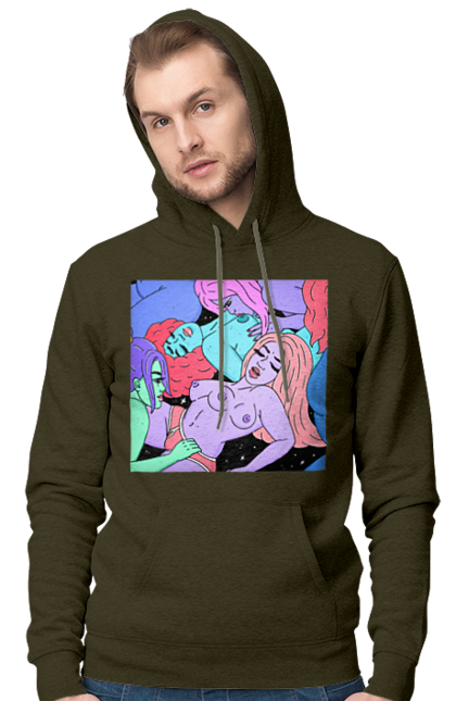Men`s hoodie with prints Alien Girls. Aliens, girls, multicolored, space. 2070702