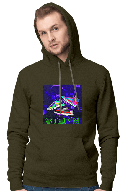 Men`s hoodie with prints Step`n. Crypt, cryptocurrencies, nft, nft sneakers, solana, stepn, virtual crosses. 2070702
