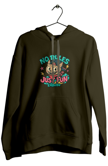 Men`s hoodie with prints Labubu. Bandana, bright, graphite, grayliviy, labubu, norulesjustfun, retrocartoon, street style, y2k, zukhvaliy. 2070702