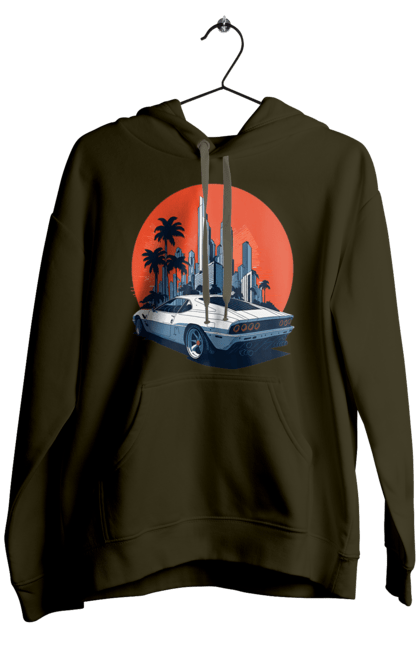 Men`s hoodie with prints Car. Race, speed, sport car, sunset. 2070702