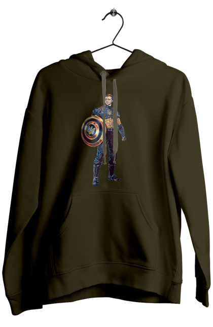 Men`s hoodie with prints Captain Ukraine Zelensky art. Captain america, captain of ukraine, ukraine, volodymyr zelenskyi, zelenskyi. 2070702