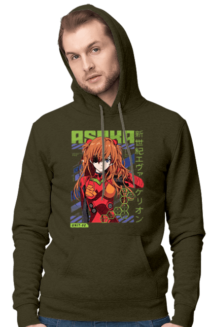 Men's hoodie with prints Evangelion Asuka. Anime, asuka, asuka langley sorry, eva 02, evangelion, eve, kaoru, manga, ray, shinji. 2070702